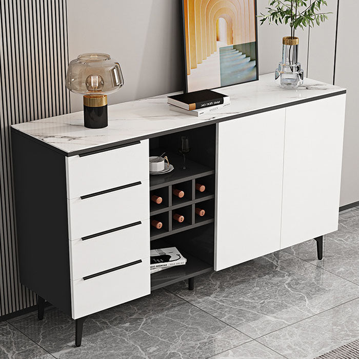 Stone Top Sideboard Contemporary Sideboard with Door and Drawer for Dining Room 63"L x 16"W x 35"H White Clearhalo 'buffet_sideboard' 'Buffets & Sideboards' 'furn' 'furn_buffet_sideboard' 'Furniture' 'Kitchen & Dining Furniture' 5544630
