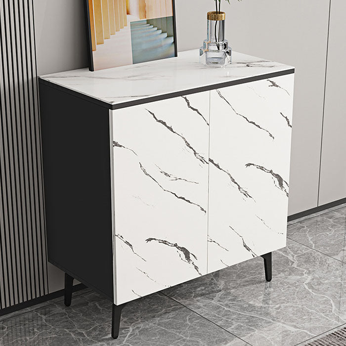 Stone Top Sideboard Contemporary Sideboard with Door and Drawer for Dining Room 31"L x 16"W x 35"H Black White Wavy Striped Clearhalo 'buffet_sideboard' 'Buffets & Sideboards' 'furn' 'furn_buffet_sideboard' 'Furniture' 'Kitchen & Dining Furniture' 5544636