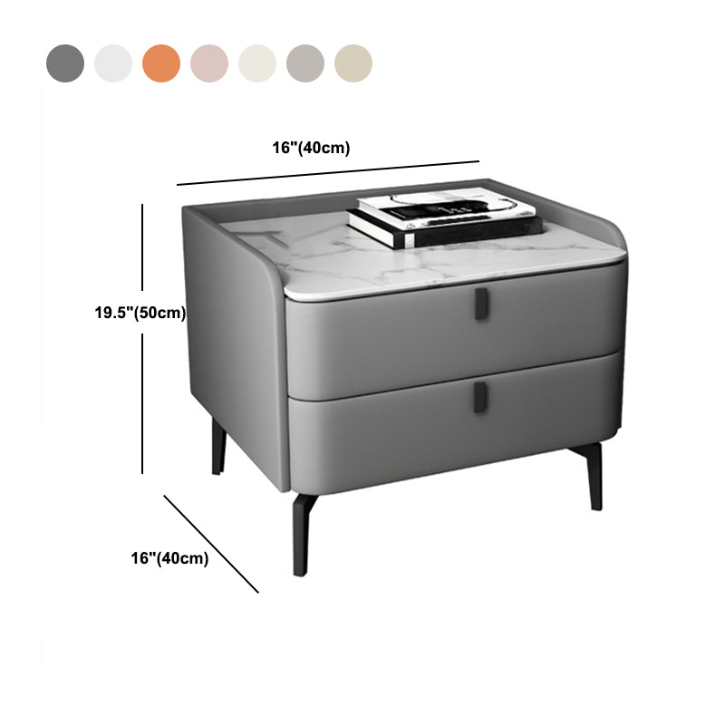 Glam Glam 2 Drawer Stone Stone Top Boing Mots en bois massif Comprend la table de chevet de lit