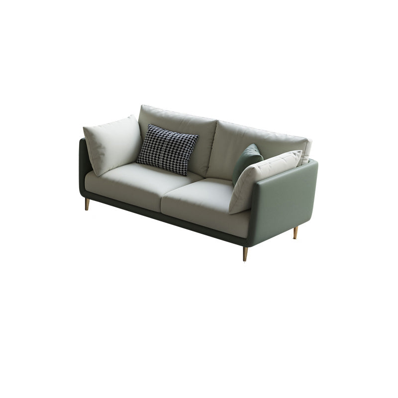 Divano di divano a braccio quadrato moderno per macchia in pelle finta in verde e bianco