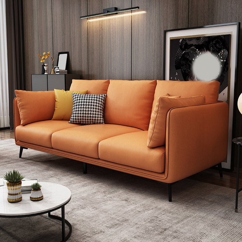 Glam Cushions Standard Pillow Top Arm 3-seater Faux Leather Sofa Orange Clearhalo 'furn' 'furn_sofas' 'Furniture' 'Living Room Furniture' 'Sofa' 'sofas' 5545619
