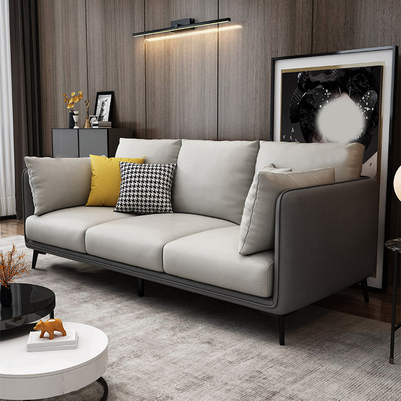 Glam Cushions Standard Pillow Top Arm 3-seater Faux Leather Sofa Dark Grey Light Grey Clearhalo 'furn' 'furn_sofas' 'Furniture' 'Living Room Furniture' 'Sofa' 'sofas' 5545621