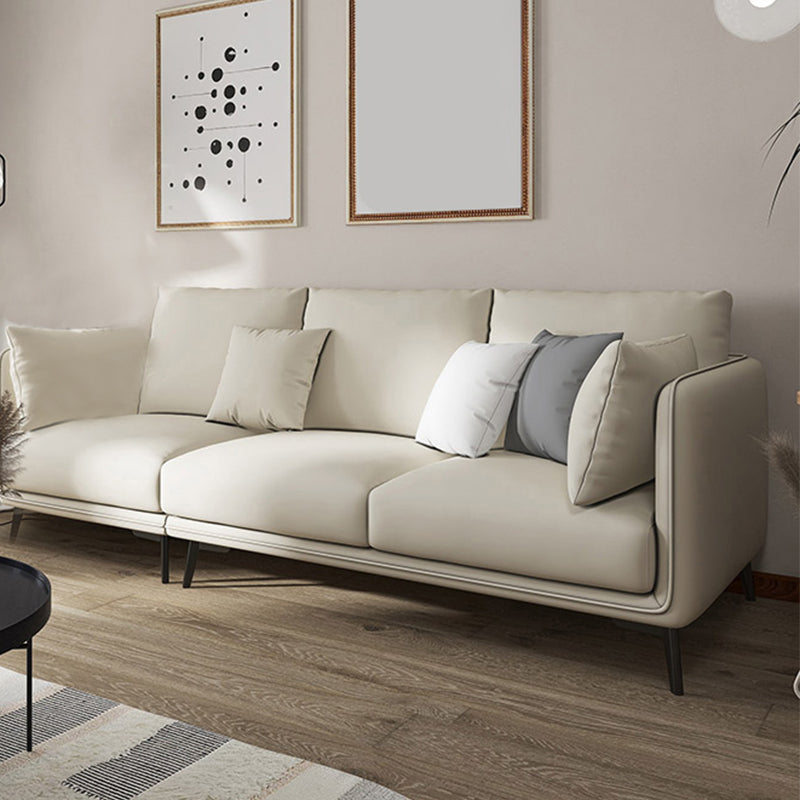 Glam Cushions Standard Pillow Top Arm 3-seater Faux Leather Sofa Off-White Clearhalo 'furn' 'furn_sofas' 'Furniture' 'Living Room Furniture' 'Sofa' 'sofas' 5545625