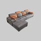 Gray Genuine Leather Sectional Sofa with Storage Bag Adjustable Sofa