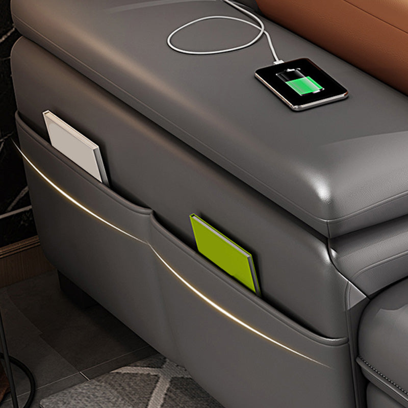 Gray Genuine Leather Sectional Sofa with Storage Bag Adjustable Sofa