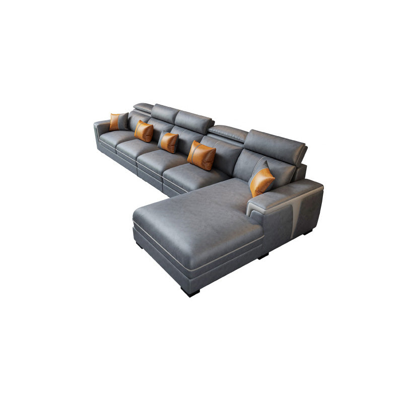 Dark Gray Faux Leather Sectional Sofa Stain-Resistant Sofa for Living Room 153.5"L x 71"W x 37"H Clearhalo 'furn' 'furn_sectionals' 'Furniture' 'Living Room Furniture' 'Sectionals' 5545782