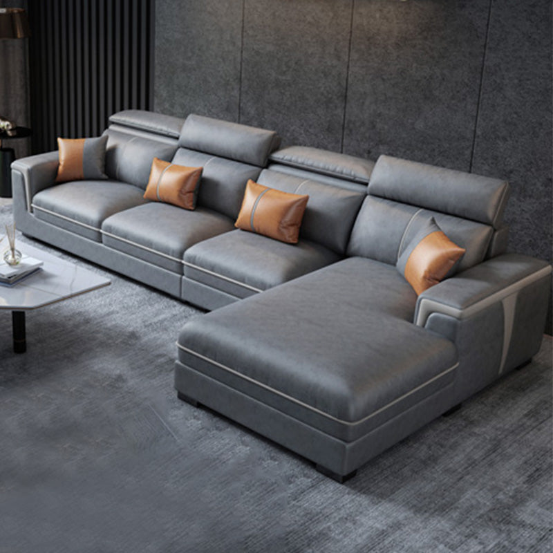 Dark Gray Faux Leather Sectional Sofa Stain-Resistant Sofa for Living Room Clearhalo 'furn' 'furn_sectionals' 'Furniture' 'Living Room Furniture' 'Sectionals' 5545784