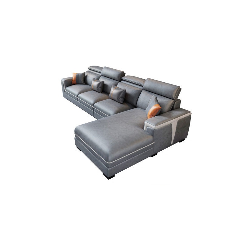 Dark Gray Faux Leather Sectional Sofa Stain-Resistant Sofa for Living Room