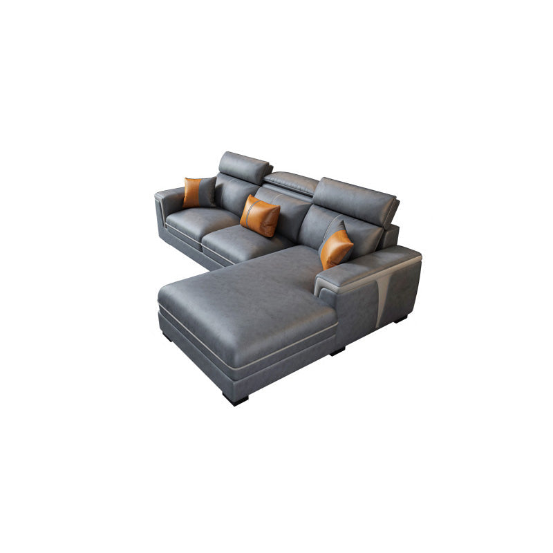 Dark Gray Faux Leather Sectional Sofa Stain-Resistant Sofa for Living Room 87"L x 63"W x 37"H Clearhalo 'furn' 'furn_sectionals' 'Furniture' 'Living Room Furniture' 'Sectionals' 5545787