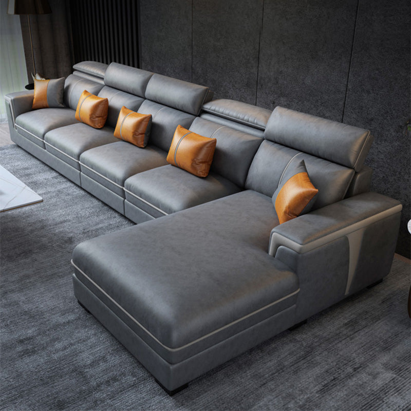 Dark Gray Faux Leather Sectional Sofa Stain-Resistant Sofa for Living Room