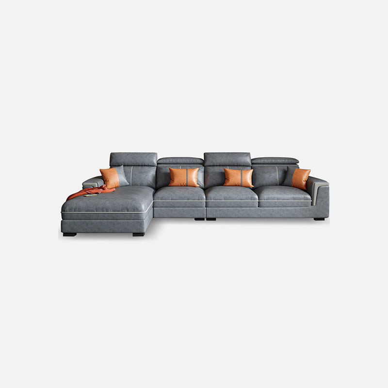 Dark Gray Faux Leather Sectional Sofa Stain-Resistant Sofa for Living Room
