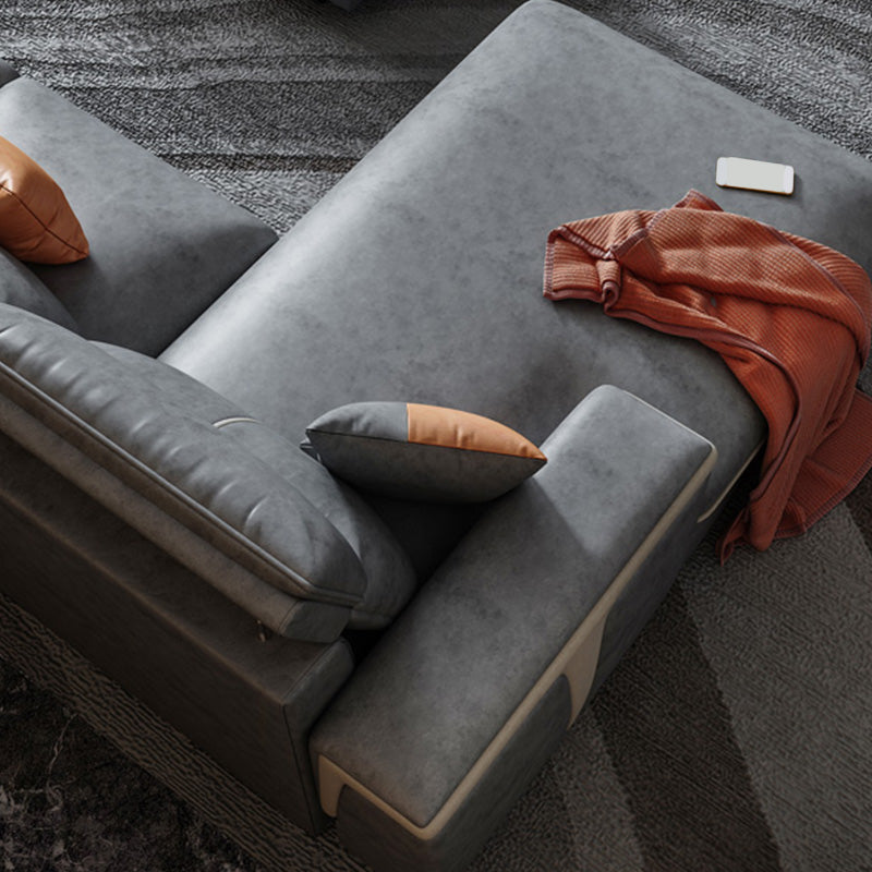 Dark Gray Faux Leather Sectional Sofa Stain-Resistant Sofa for Living Room