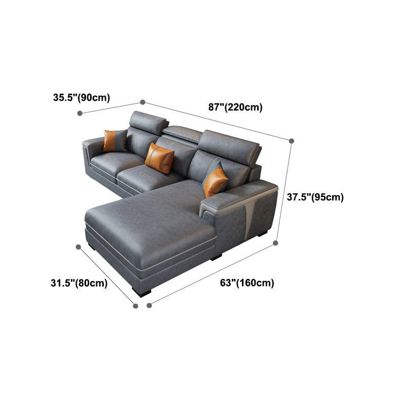 Dark Gray Faux Leather Sectional Sofa Stain-Resistant Sofa for Living Room