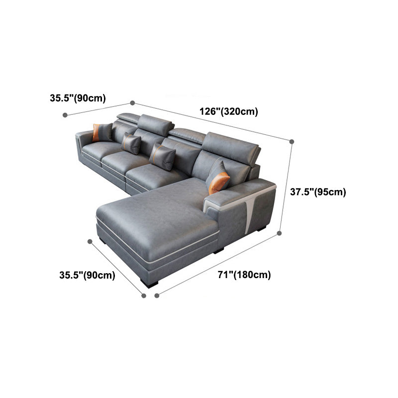 Dark Gray Faux Leather Sectional Sofa Stain-Resistant Sofa for Living Room