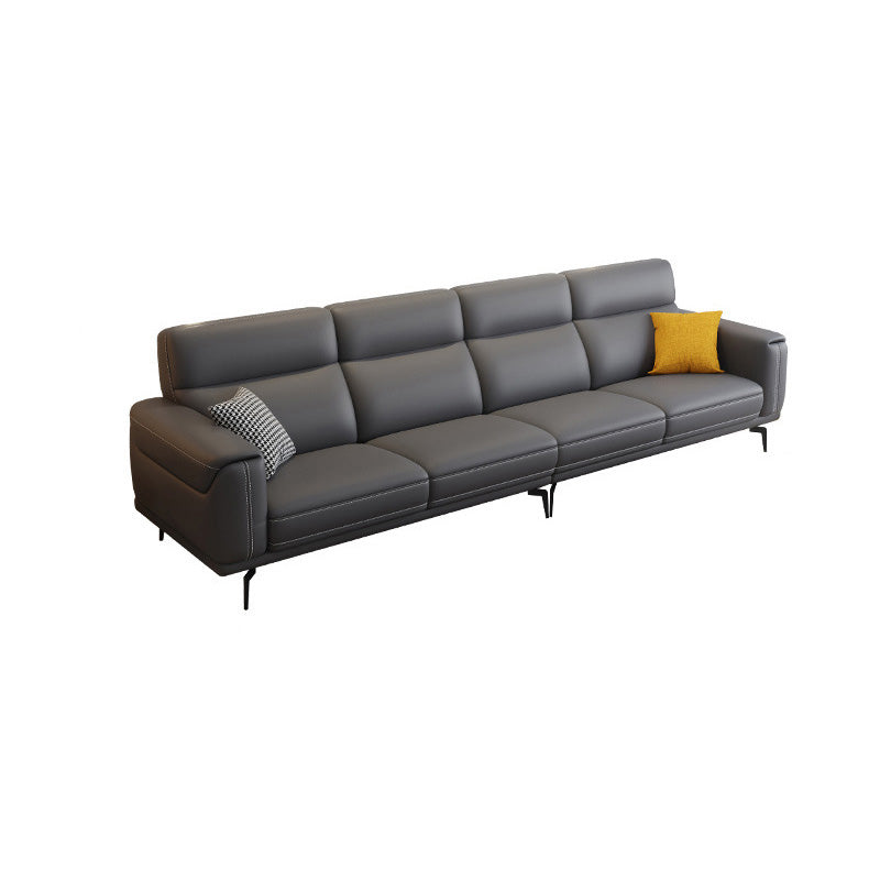 Modern Tufted Tight Back Genuine Leather Sectionals, 36" Sectional Sofa in Kingston Gray 112"L x 33"W x 36"H Horizontal Clearhalo 'furn' 'furn_sectionals' 'Furniture' 'Living Room Furniture' 'Sectionals' 5545827