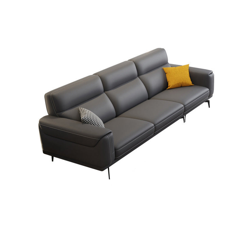 Modern Tufted Tight Back Genuine Leather Sectionals, 36" Sectional Sofa in Kingston Gray 100"L x 33.5"W x 36"H Horizontal Clearhalo 'furn' 'furn_sectionals' 'Furniture' 'Living Room Furniture' 'Sectionals' 5545829