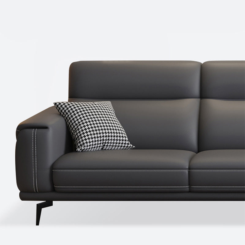 Modern Tufted Tight Back Genuine Leather Sectionals, 36" Sectional Sofa in Kingston Gray Clearhalo 'furn' 'furn_sectionals' 'Furniture' 'Living Room Furniture' 'Sectionals' 5545831