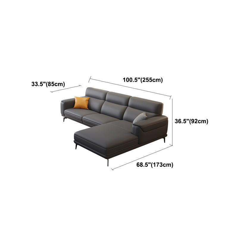 Modern Tufted Tight Back Genuine Leather Sectionals, 36" Sectional Sofa in Kingston Gray Clearhalo 'furn' 'furn_sectionals' 'Furniture' 'Living Room Furniture' 'Sectionals' 5545839