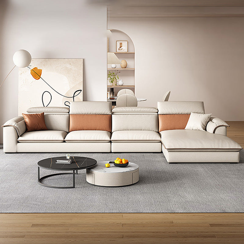 Canapé-canapé sectionnel beige en cuir en cuir beige pour le salon