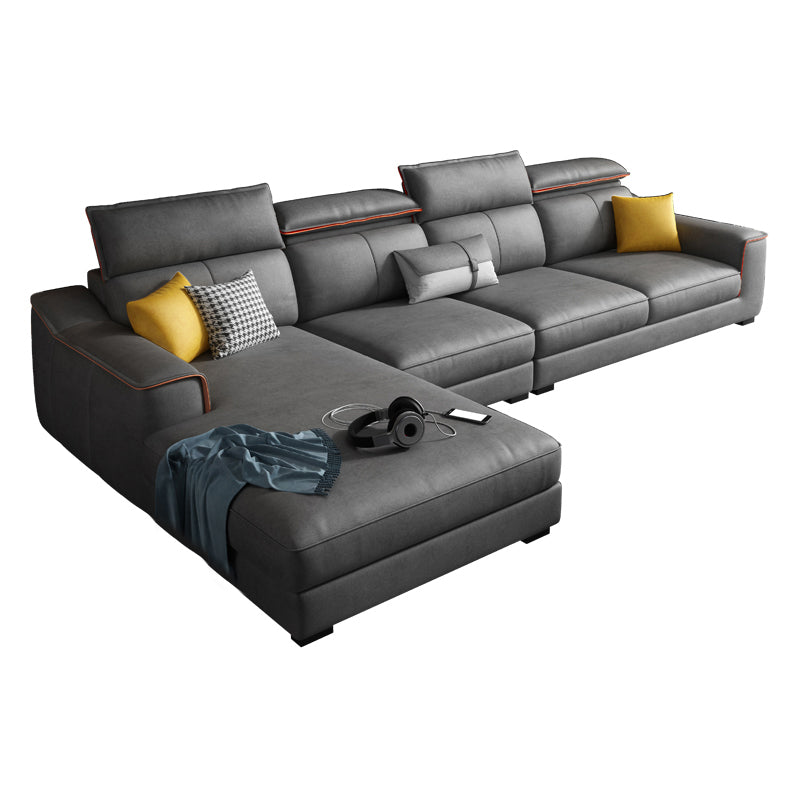 Dark Gray Faux Leather Sectional Sofa 35.43" Tall  Stain-Resistant Sofa