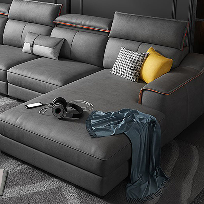 Dark Gray Faux Leather Sectional Sofa 35.43" Tall  Stain-Resistant Sofa