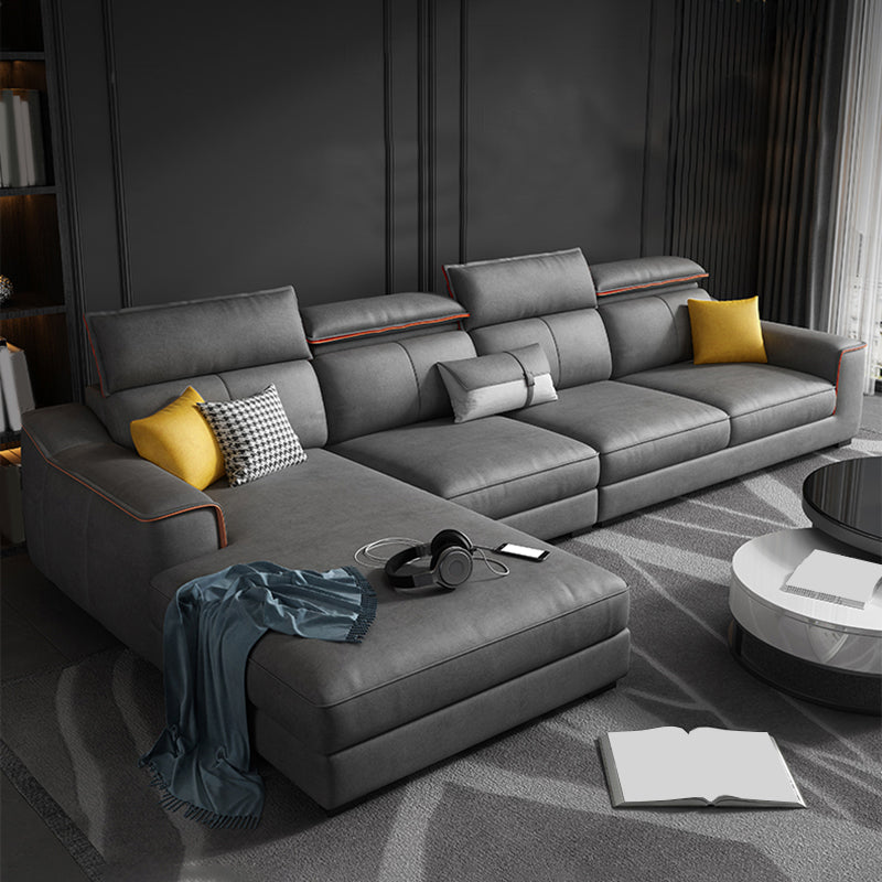 Dark Gray Faux Leather Sectional Sofa 35.43" Tall  Stain-Resistant Sofa