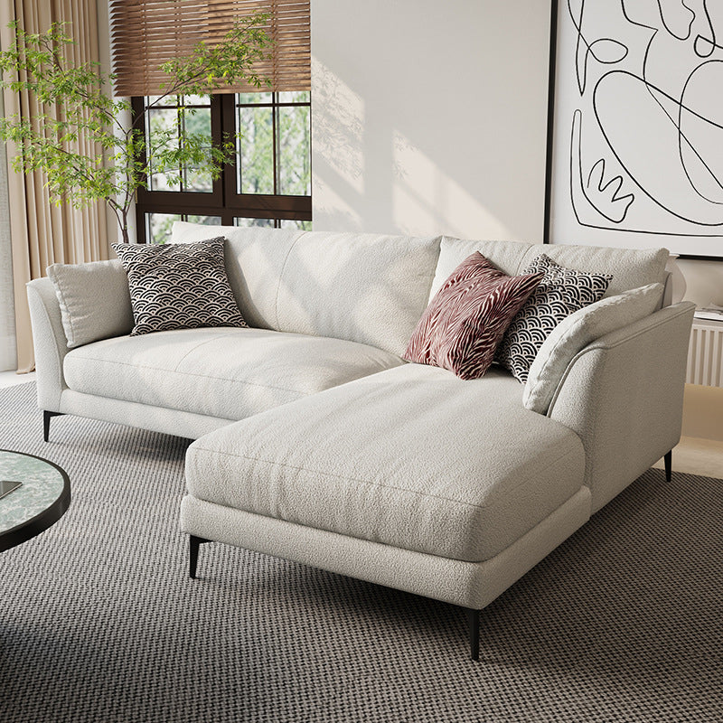 Scandinavian Linen Cushion Back Sectional Cream Slipcovered for Living Room Sofa