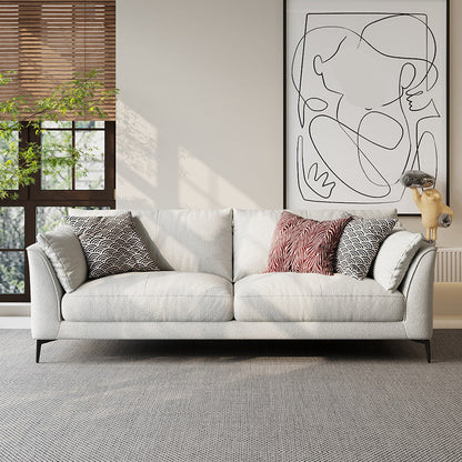 Scandinavian Linen Cushion Back Sectional Cream Slipcovered for Living Room Sofa