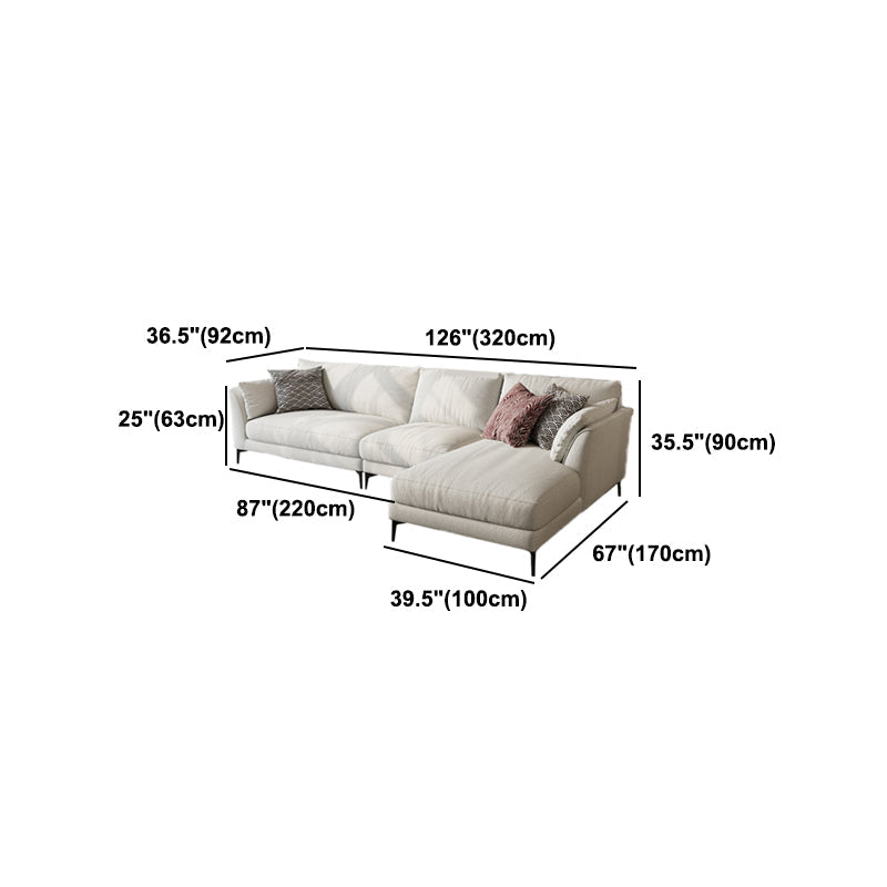Scandinavian Linen Cushion Back Sectional Cream Slipcovered for Living Room Sofa