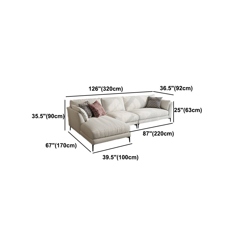 Scandinavian Linen Cushion Back Sectional Cream Slipcovered for Living Room Sofa