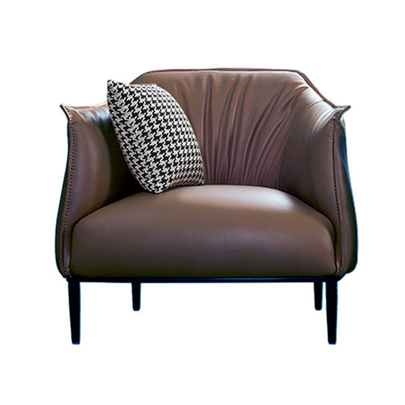 Faux Leather Barrel Accent Chair with Tight Back, 35.43" W √ó 33.86" L √ó 29.92" H Coffee Clearhalo 'Accent Chairs' 'accent_chairs' 'Chairs & Seating' 'furn' 'furn_accent_chairs' 'Furniture' 'Living Room Furniture' 5546116