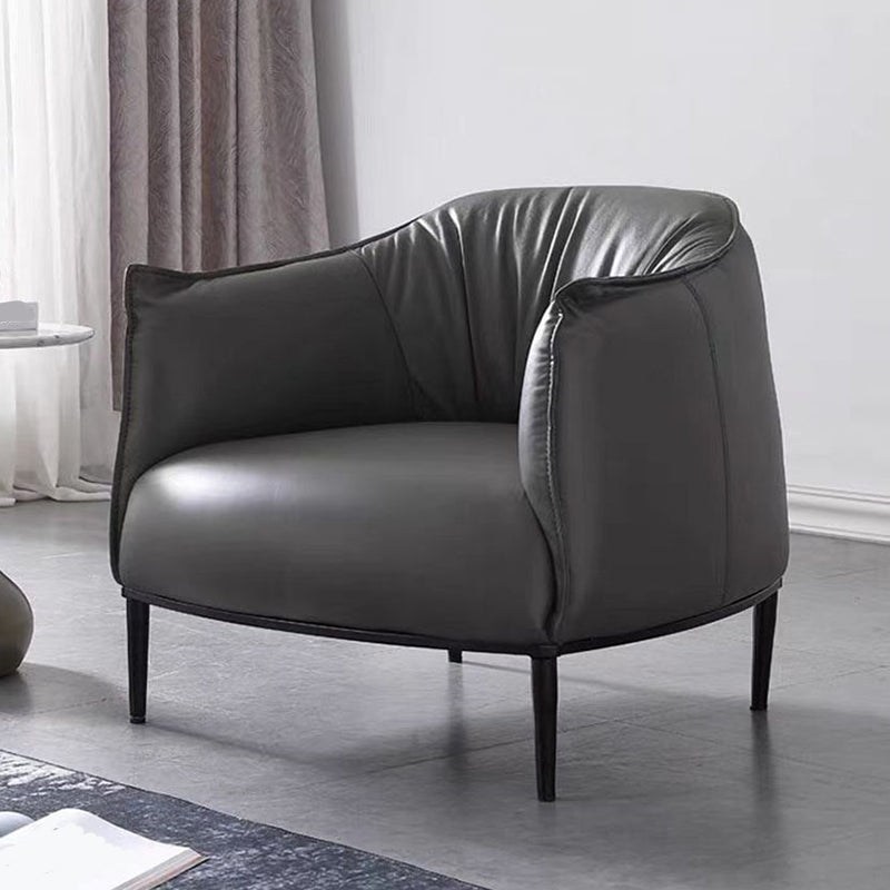 Faux Leather Barrel Accent Chair with Tight Back, 35.43" W √ó 33.86" L √ó 29.92" H Grey Clearhalo 'Accent Chairs' 'accent_chairs' 'Chairs & Seating' 'furn' 'furn_accent_chairs' 'Furniture' 'Living Room Furniture' 5546117