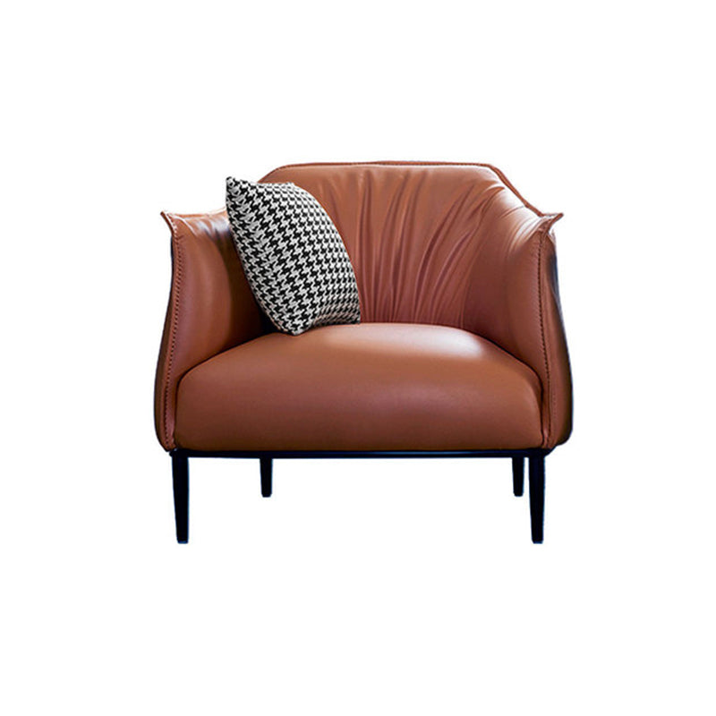 Faux Leather Barrel Accent Chair with Tight Back, 35.43" W √ó 33.86" L √ó 29.92" H Light Brown Clearhalo 'Accent Chairs' 'accent_chairs' 'Chairs & Seating' 'furn' 'furn_accent_chairs' 'Furniture' 'Living Room Furniture' 5546118