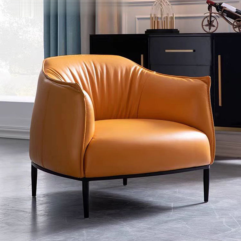 Faux Leather Barrel Accent Chair with Tight Back, 35.43" W √ó 33.86" L √ó 29.92" H Orange Clearhalo 'Accent Chairs' 'accent_chairs' 'Chairs & Seating' 'furn' 'furn_accent_chairs' 'Furniture' 'Living Room Furniture' 5546119