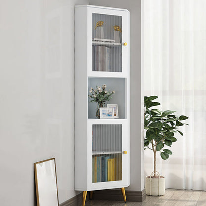 Contemporary Storage Cabinet with Shelf and Glass Doors Triangle Cabinet 15.7"L x 15.7"W x 59"H White Clearhalo 'Cabinets & Chests' 'cabinets_chests' 'furn' 'furn_cabinets_chests' 'Furniture' 'Living Room Furniture' 5550612