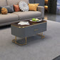 Eigentijdse salontafel met opberglade en gouden framebasis