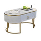 Eigentijdse salontafel met opberglade en gouden framebasis