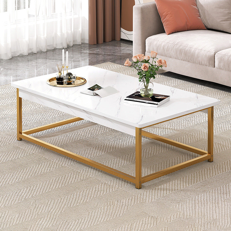 Frame Base Rectangular Modern Style Wood Table Metal Bottom Frame Coffee Table 39"L x 20"W x 17"H White-Gold Shelves Not Included Clearhalo 'Coffee & Accent Tables' 'Coffee Tables' 'coffee_tables' 'furn' 'furn_coffee_tables' 'Furniture' 'Living Room Furniture' 5550763