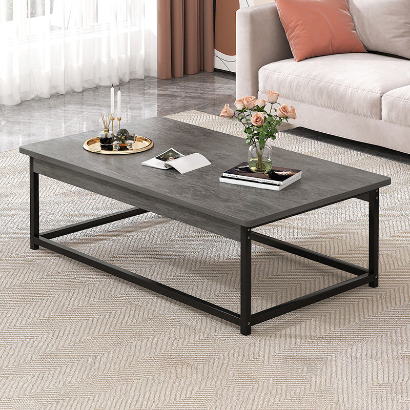 Frame Base Rectangular Modern Style Wood Table Metal Bottom Frame Coffee Table 39"L x 20"W x 17"H Gray Black Shelves Not Included Clearhalo 'Coffee & Accent Tables' 'Coffee Tables' 'coffee_tables' 'furn' 'furn_coffee_tables' 'Furniture' 'Living Room Furniture' 5550765