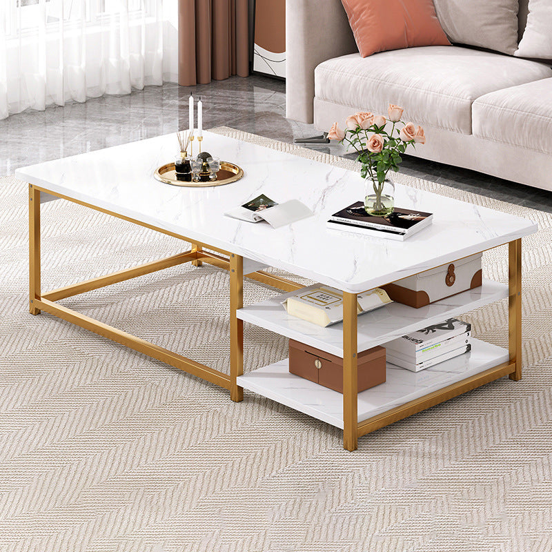Frame Base Rectangular Modern Style Wood Table Metal Bottom Frame Coffee Table 55"L x 24"W x 16.5"H White-Gold Shelves Included Clearhalo 'Coffee & Accent Tables' 'Coffee Tables' 'coffee_tables' 'furn' 'furn_coffee_tables' 'Furniture' 'Living Room Furniture' 5550775