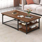 Frame Base Rectangular Modern Style Wood Table Metal Bottom Frame Coffee Table 55"L x 24"W x 16.5"H Walnut+Black Shelves Included Clearhalo 'Coffee & Accent Tables' 'Coffee Tables' 'coffee_tables' 'furn' 'furn_coffee_tables' 'Furniture' 'Living Room Furniture' 5550785