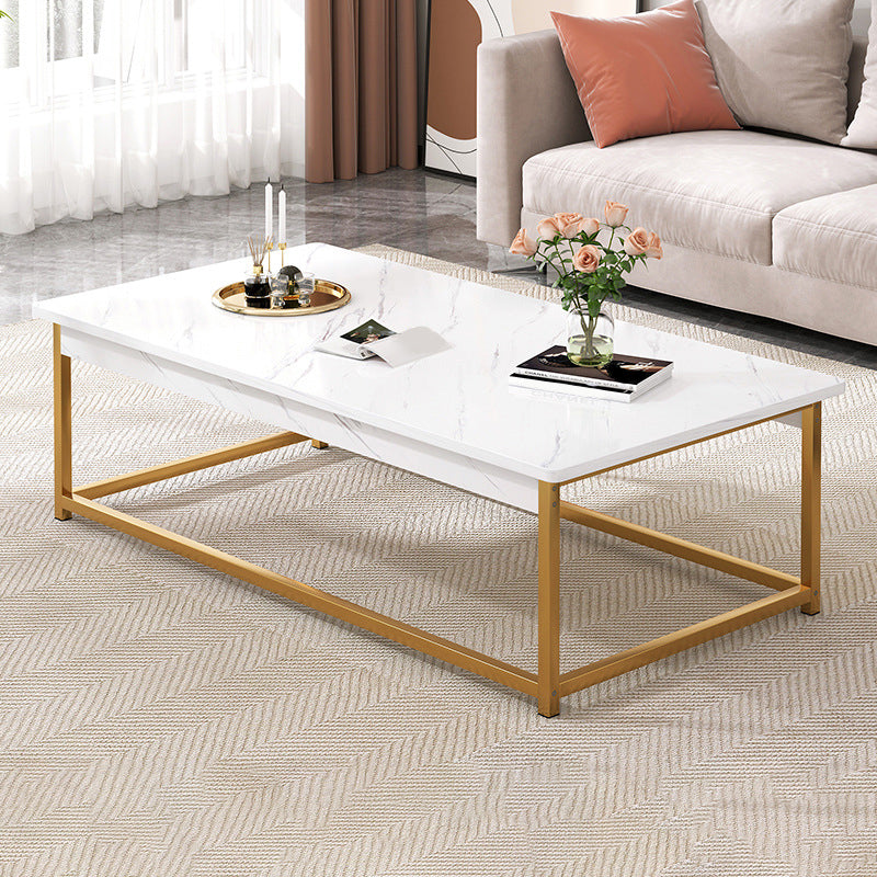 Frame Base Rectangular Modern Style Wood Table Metal Bottom Frame Coffee Table 47"L x 24"W x 16.5"H White-Gold Shelves Not Included Clearhalo 'Coffee & Accent Tables' 'Coffee Tables' 'coffee_tables' 'furn' 'furn_coffee_tables' 'Furniture' 'Living Room Furniture' 5550787