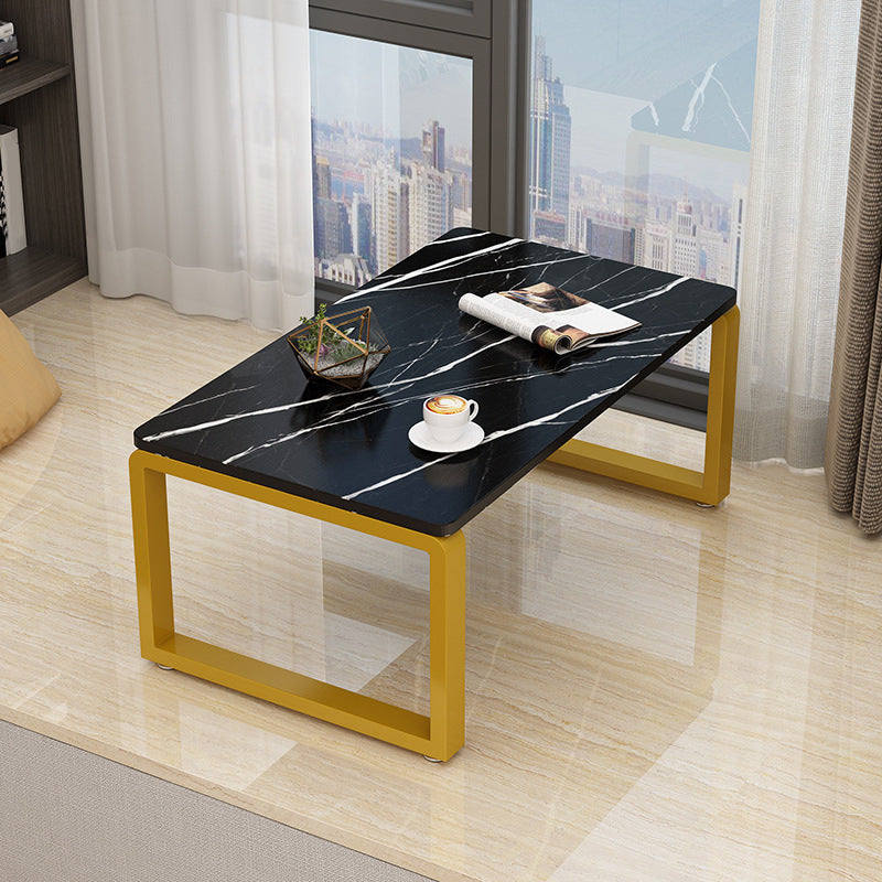 Modern Style Rectangular Wooden Table Metal Bottom Frame Sledge-shaped Base Coffee Table
