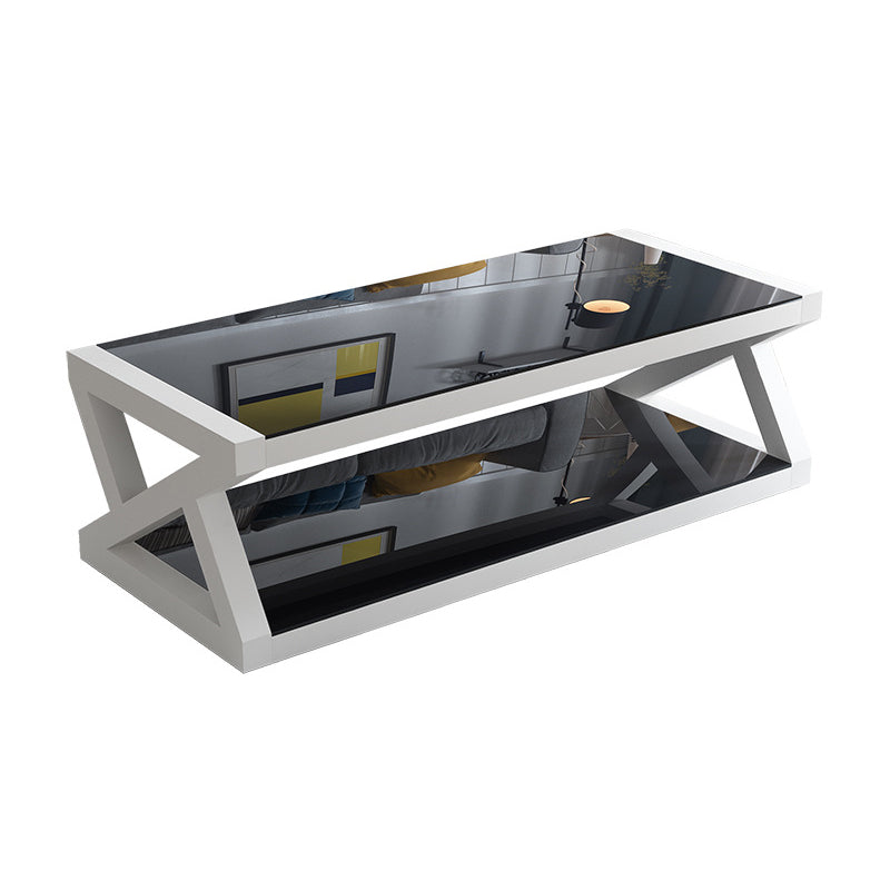 Base abstraite table de verre moderne rectangulaire table basse à trame inférieur en métal