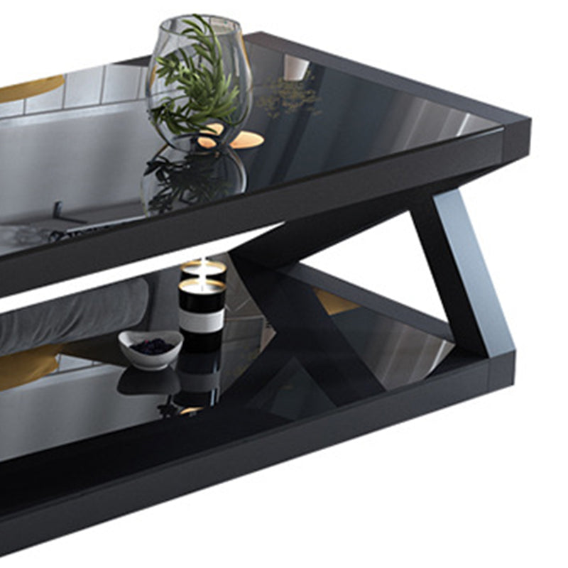 Base abstraite table de verre moderne rectangulaire table basse à trame inférieur en métal