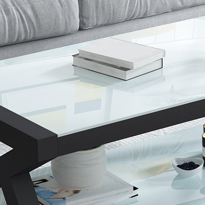 Base abstraite table de verre moderne rectangulaire table basse à trame inférieur en métal