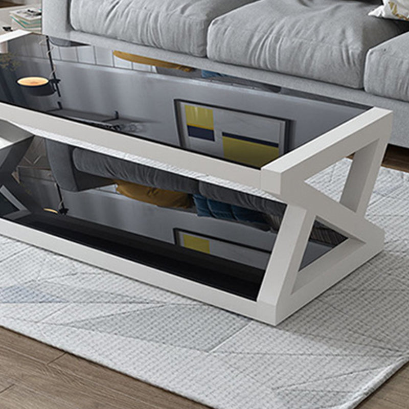 Base abstraite table de verre moderne rectangulaire table basse à trame inférieur en métal