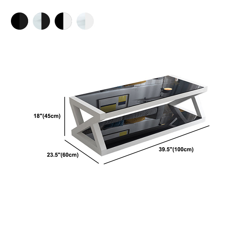 Base abstraite table de verre moderne rectangulaire table basse à trame inférieur en métal