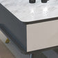 Tavolino da caffè moderno con piano in vetro con 2 cassetti e 4 gambe