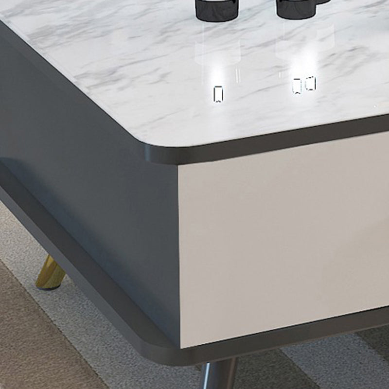 Tavolino da caffè moderno con piano in vetro con 2 cassetti e 4 gambe